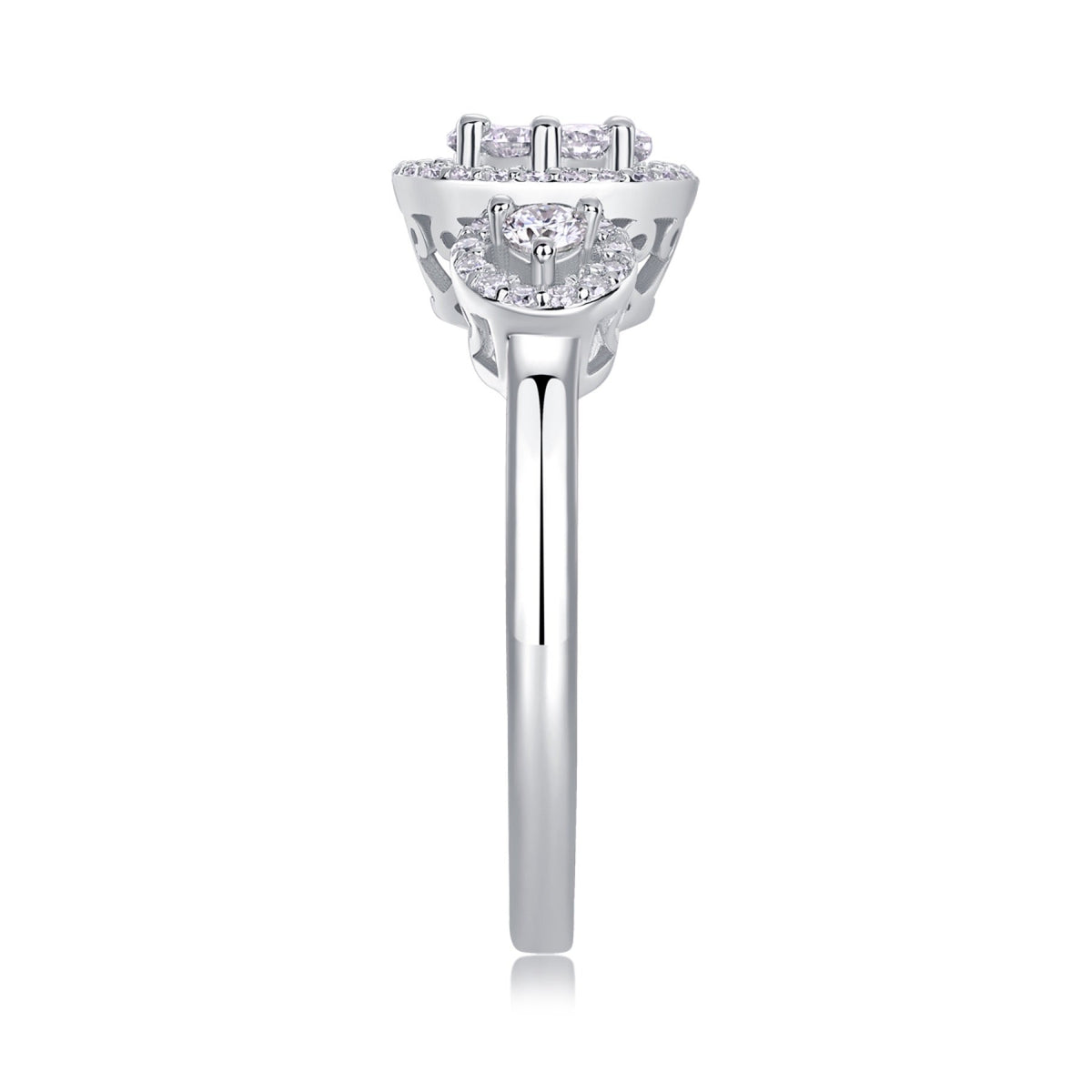 Linked Moissanite Three-Stone Ring in Sterling Silver