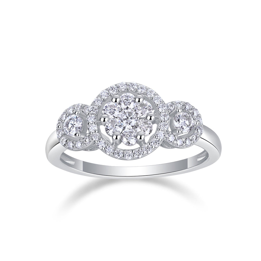 Linked Moissanite Three-Stone Ring in Sterling Silver