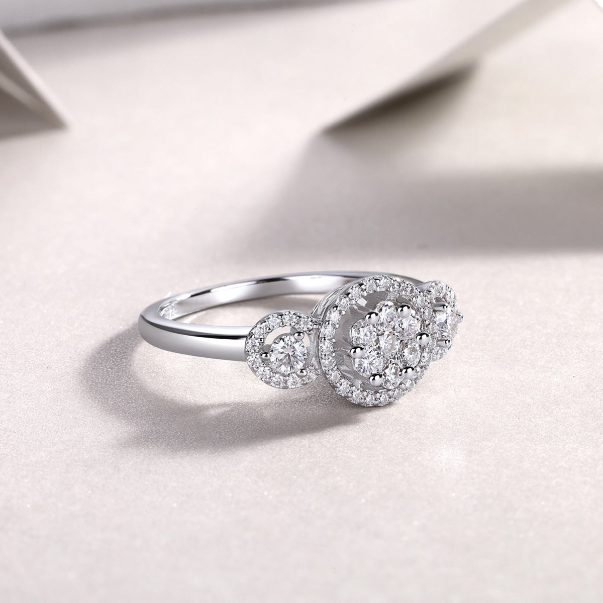 Linked Moissanite Three-Stone Ring in Sterling Silver