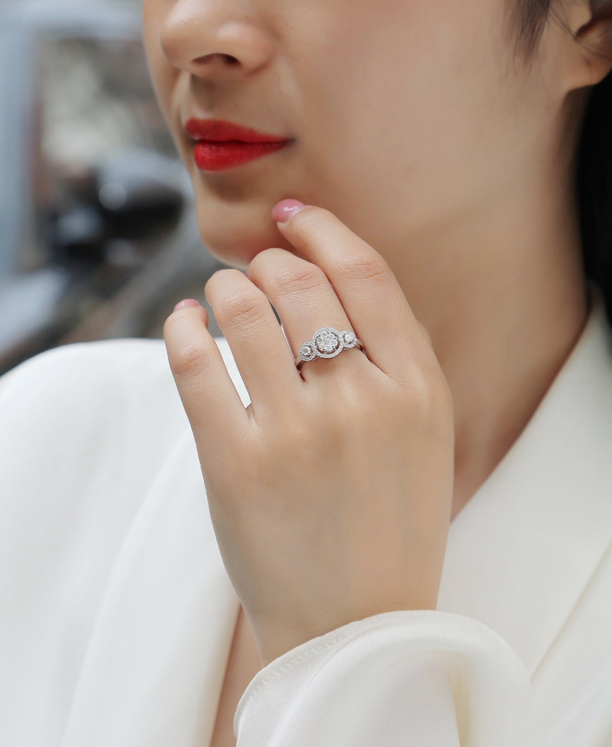 Linked Moissanite Three-Stone Ring in Sterling Silver