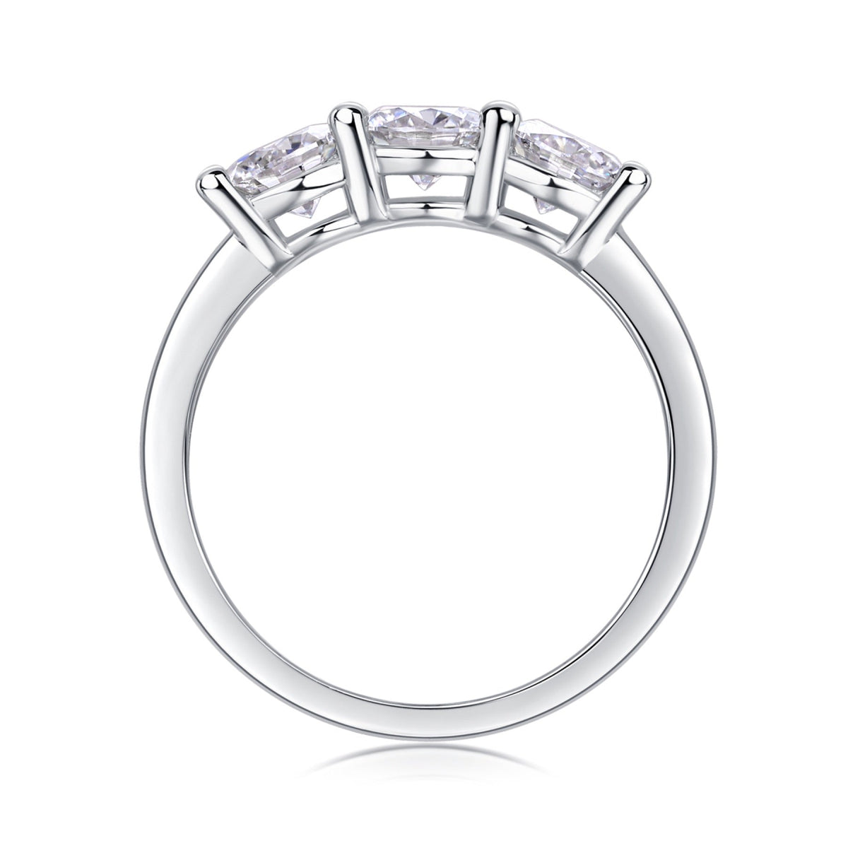 Threelife Moissanite Three-Stone Ring in Sterling Silver