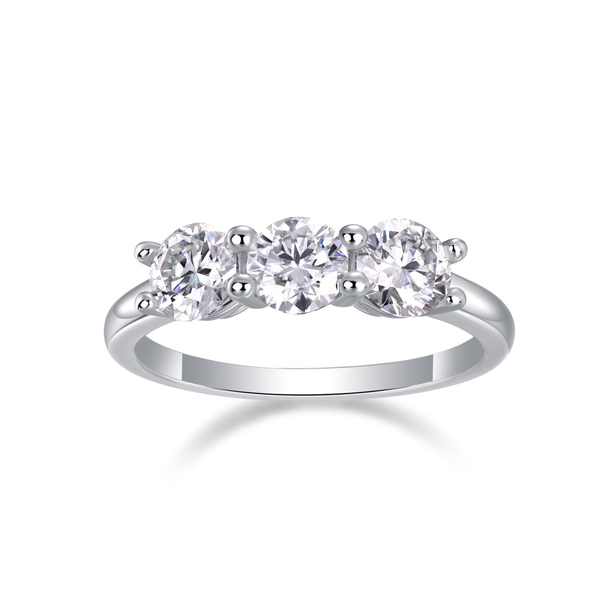 Threelife Moissanite Three-Stone Ring in Sterling Silver