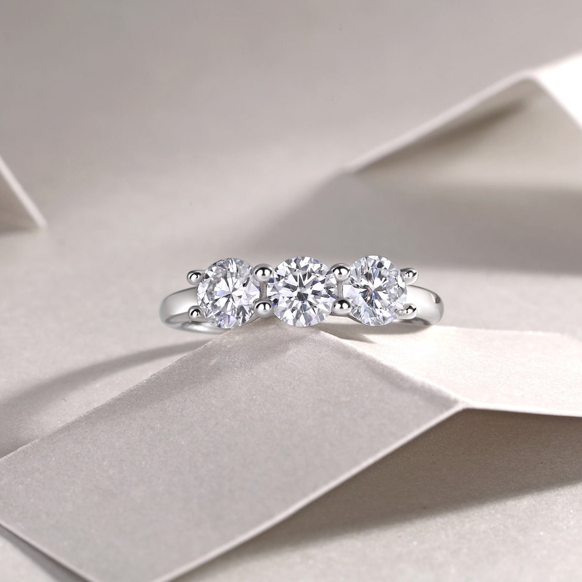 Threelife Moissanite Three-Stone Ring in Sterling Silver
