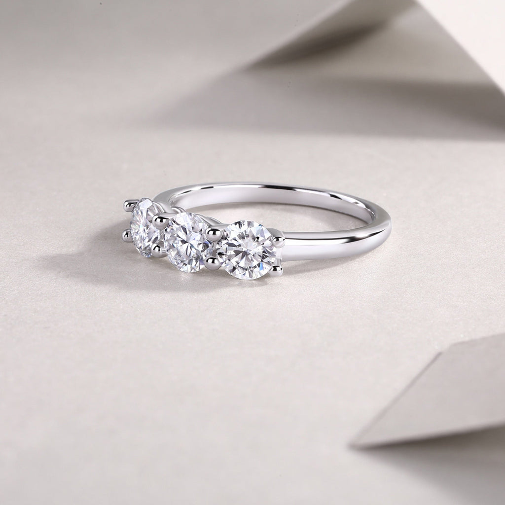 Threelife Moissanite Three-Stone Ring in Sterling Silver