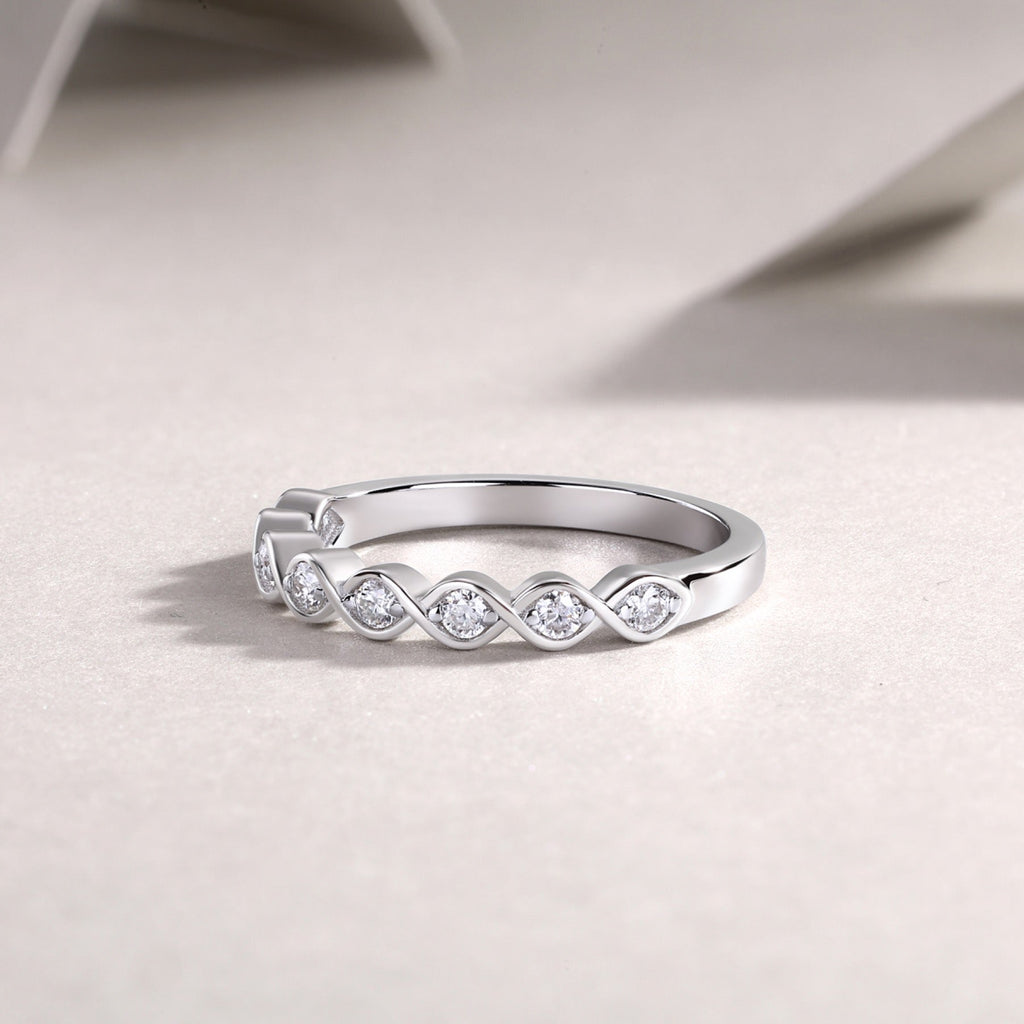 Rhombus Moissanite Eternity Band Ring in Sterling Silver