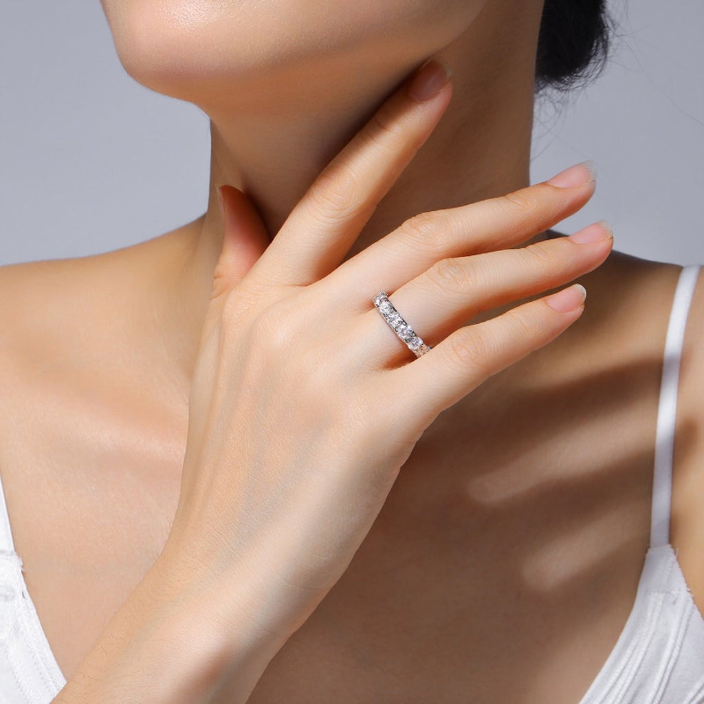 Longing Moissanite Eternity Band Ring in Sterling Silver