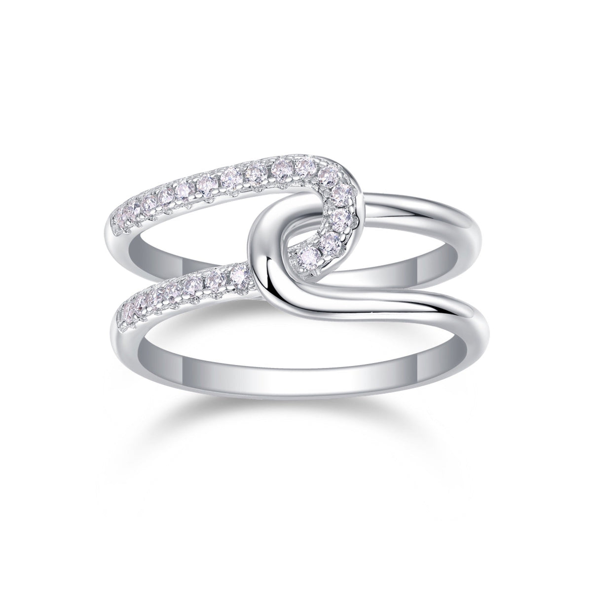 Interlock Moissanite Band Ring in Sterling Silver