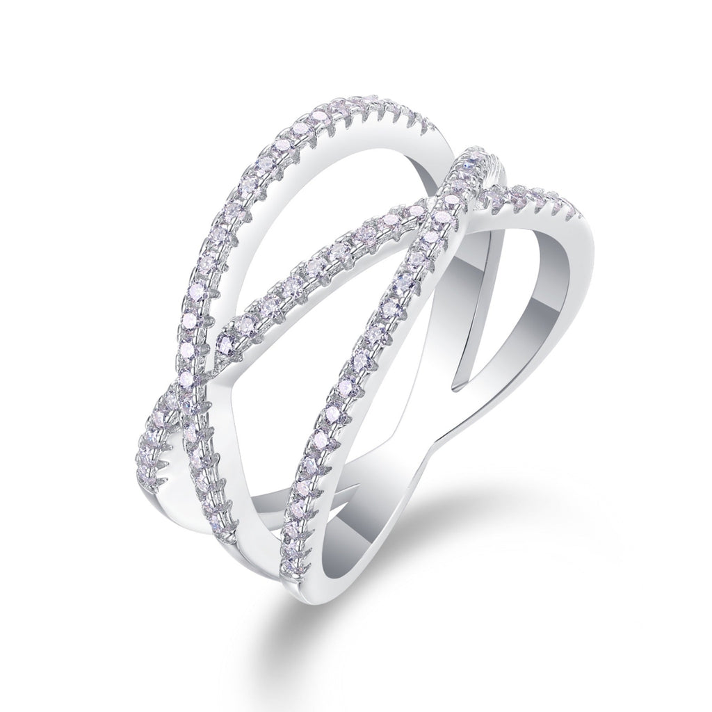 Crossover Moissanite Band Ring in Sterling Silver