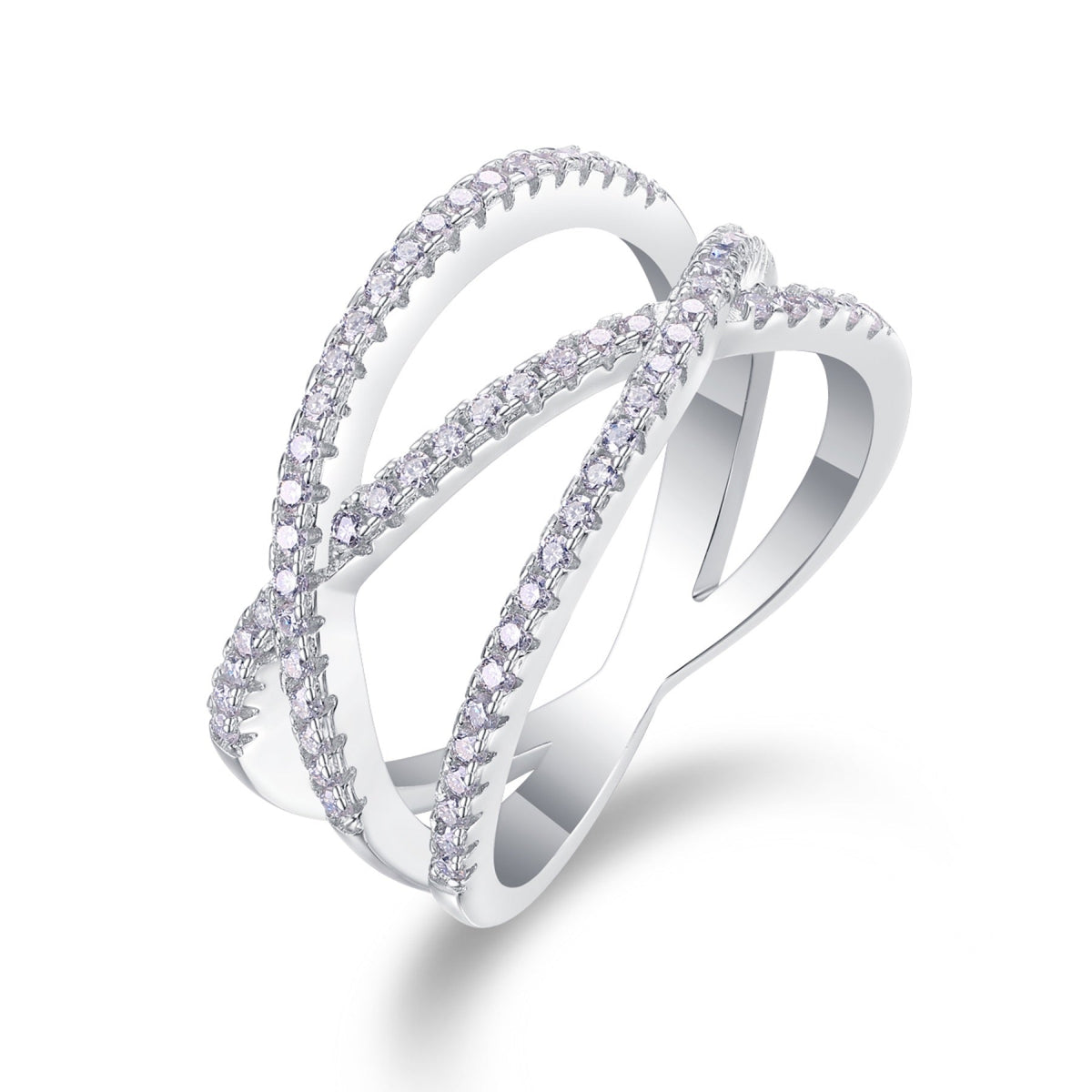 Crossover Moissanite Band Ring in Sterling Silver