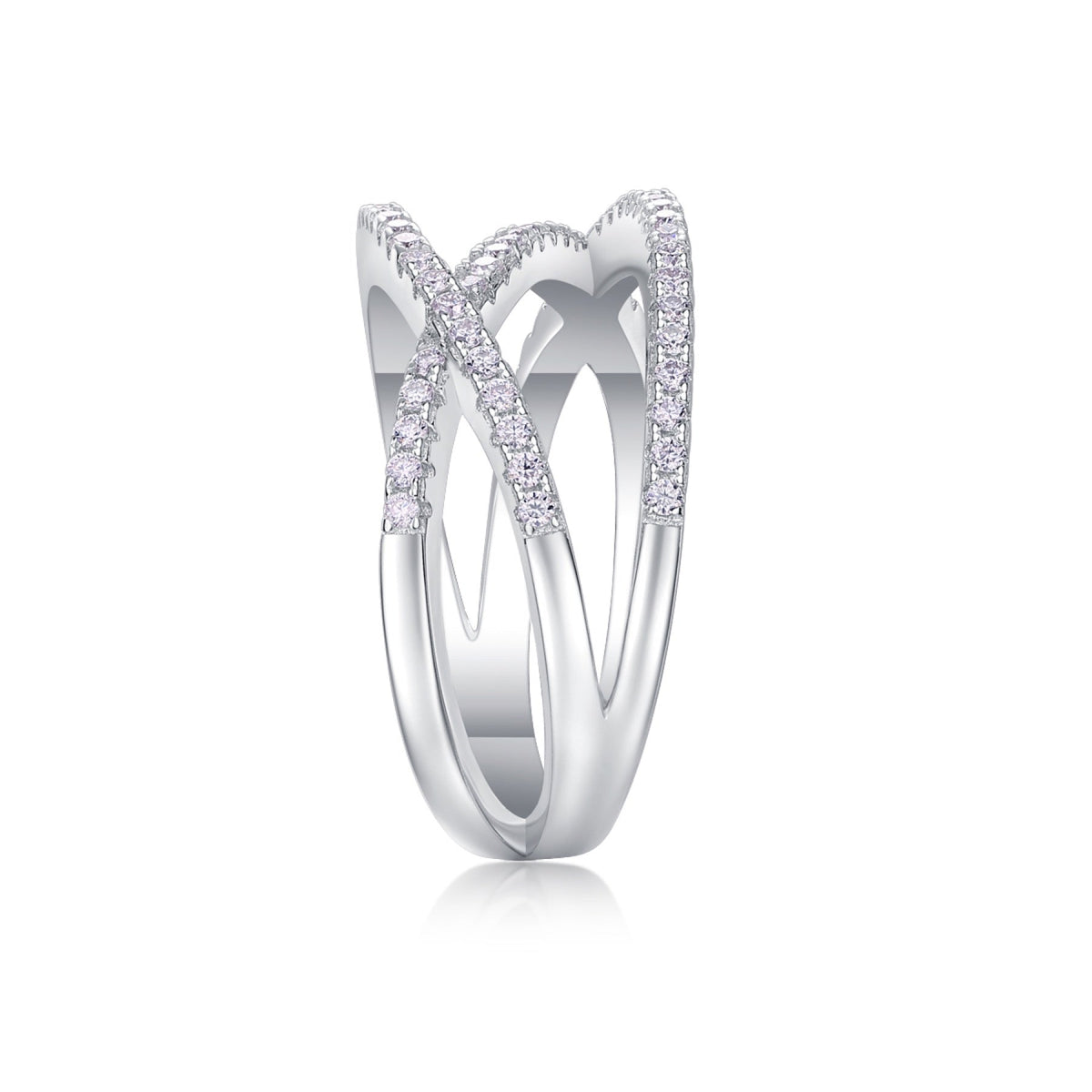 Crossover Moissanite Band Ring in Sterling Silver