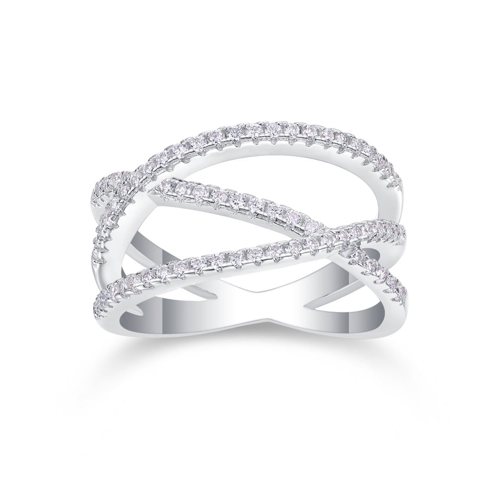 Crossover Moissanite Band Ring in Sterling Silver