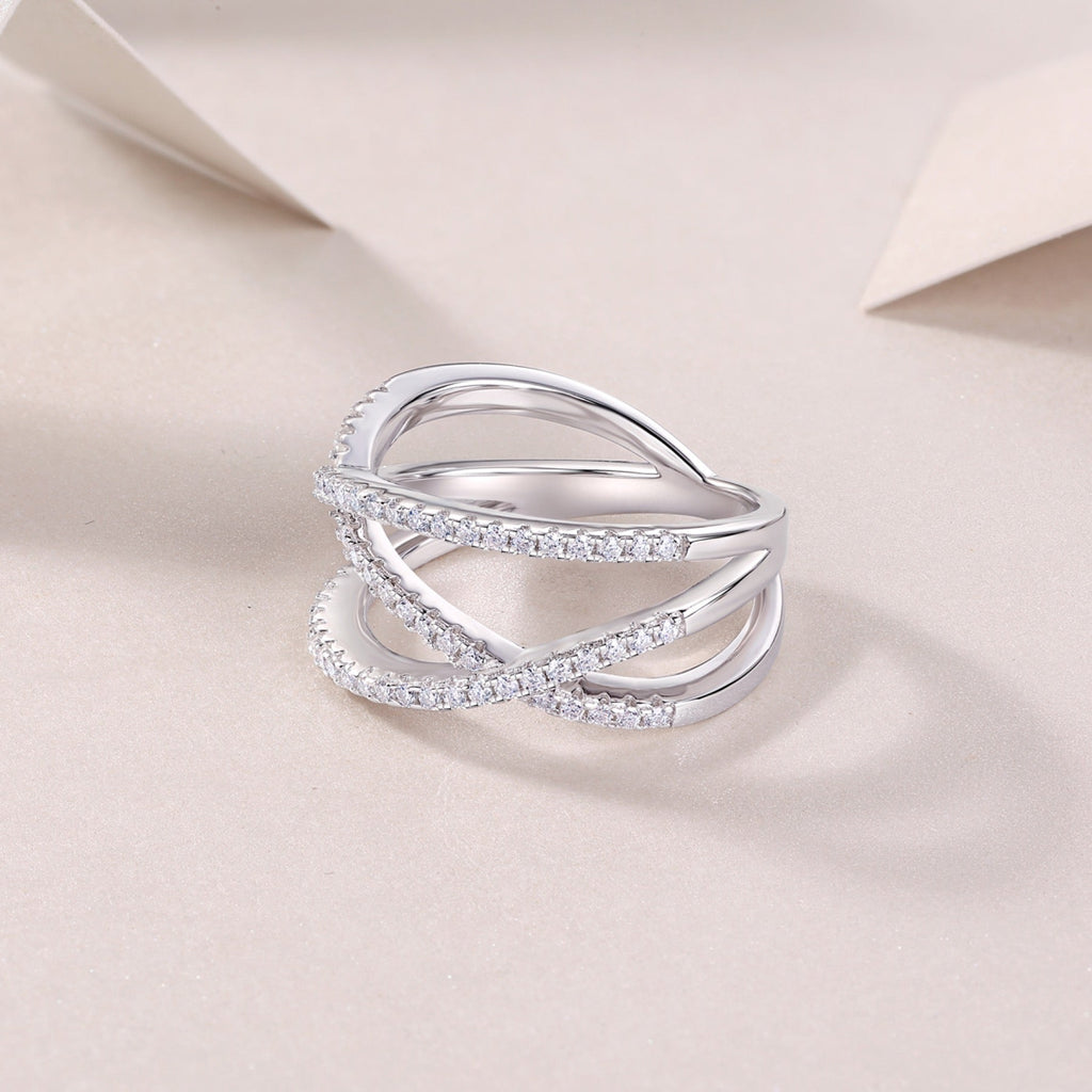 Crossover Moissanite Band Ring in Sterling Silver