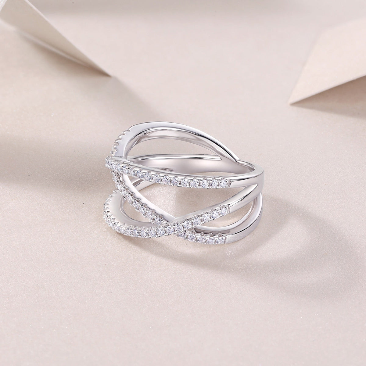 Crossover Moissanite Band Ring in Sterling Silver