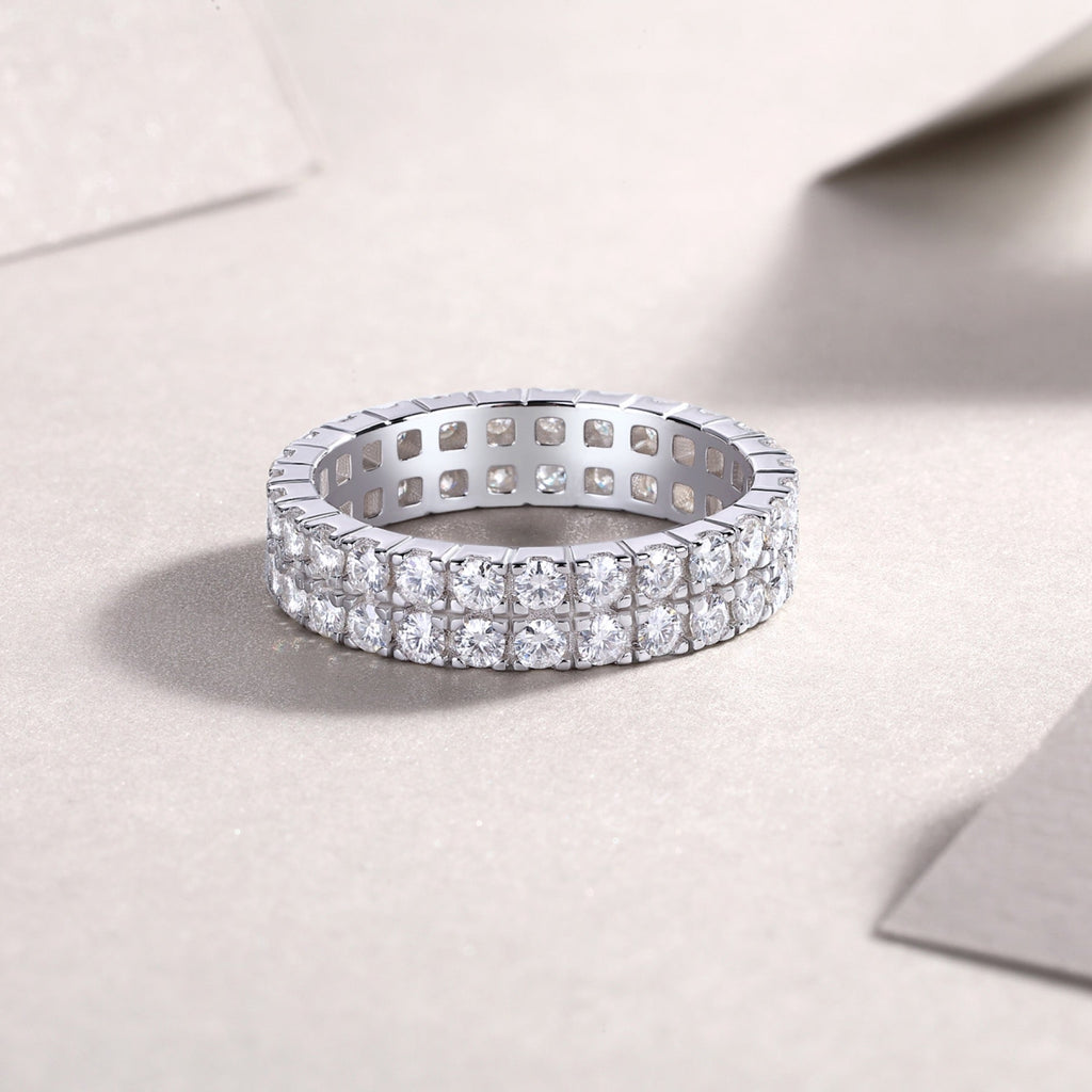 Crystal Moissanite Eternity Band Ring in Sterling Silver