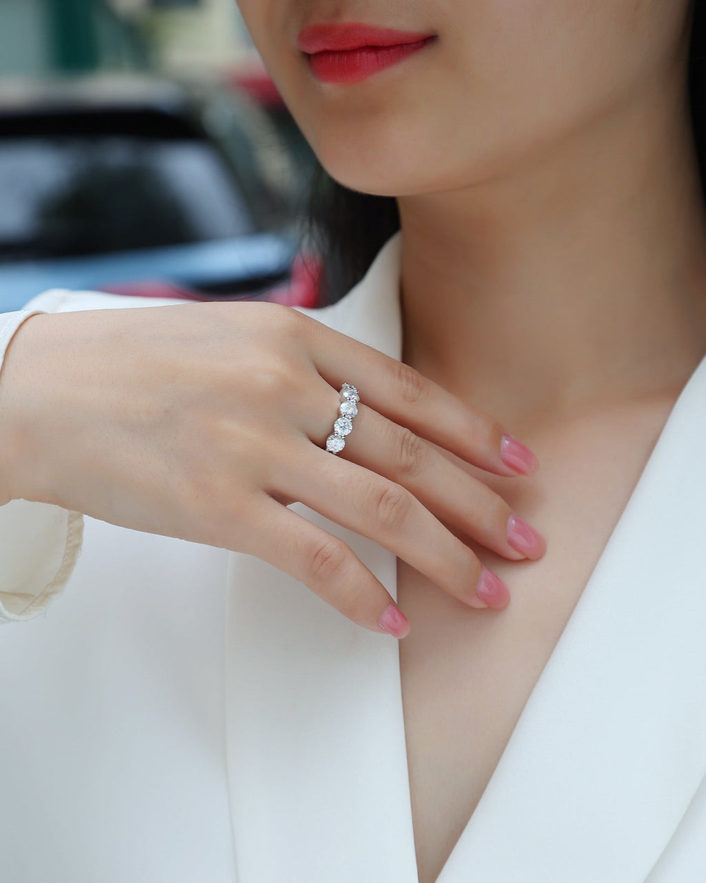 Tercet Moissanite Five-Stone Ring in Sterling Silver