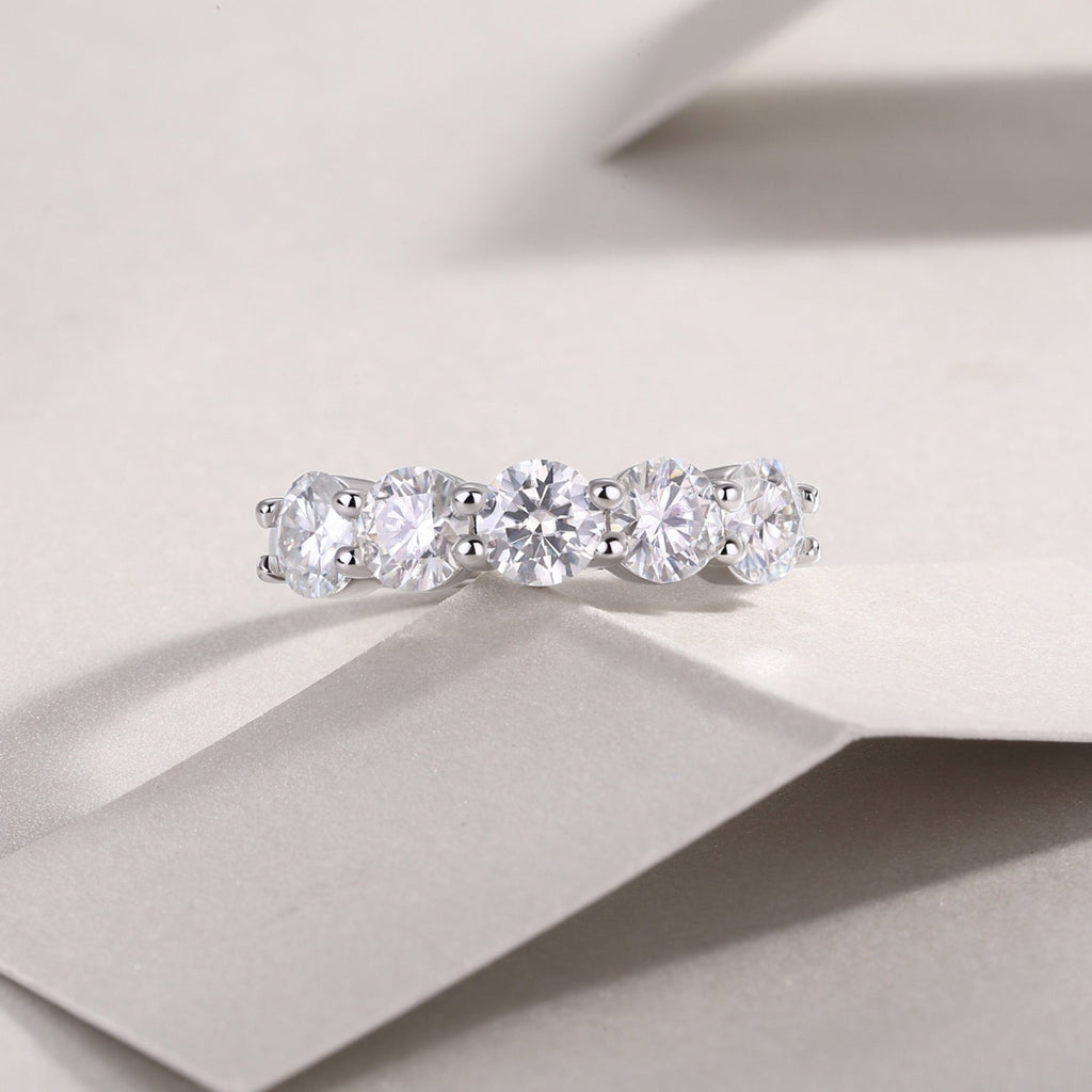 Tercet Moissanite Five-Stone Ring in Sterling Silver