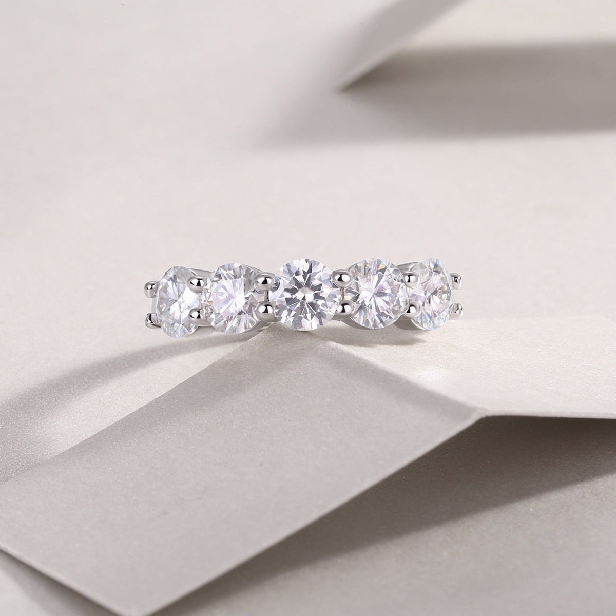 Tercet Moissanite Five-Stone Ring in Sterling Silver