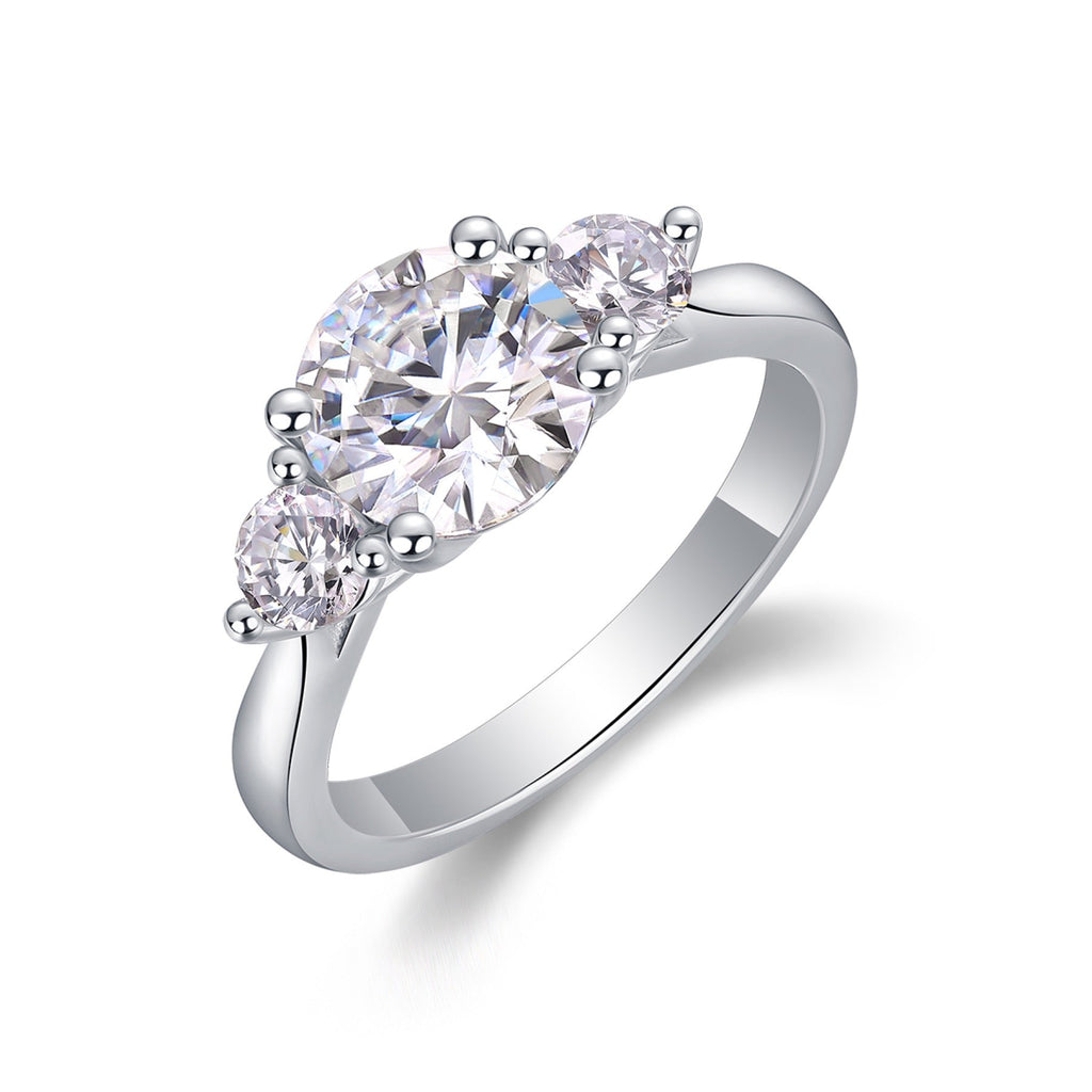 Trine 2 Carat Moissanite Three-Stone Ring in Sterling Silver