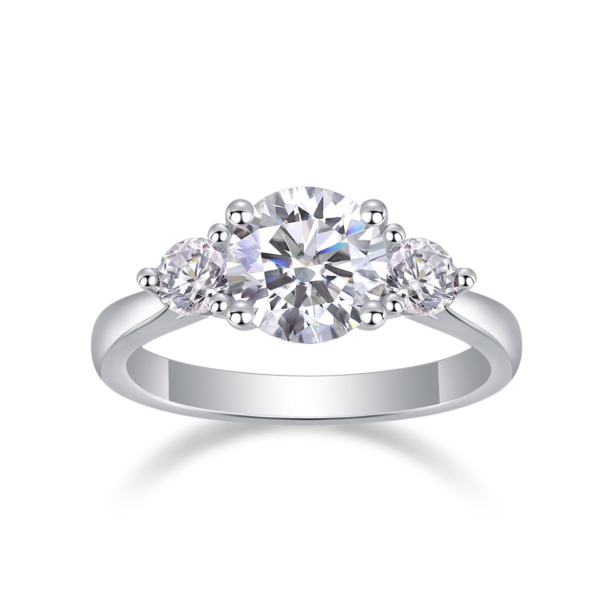 Trine 2 Carat Moissanite Three-Stone Ring in Sterling Silver