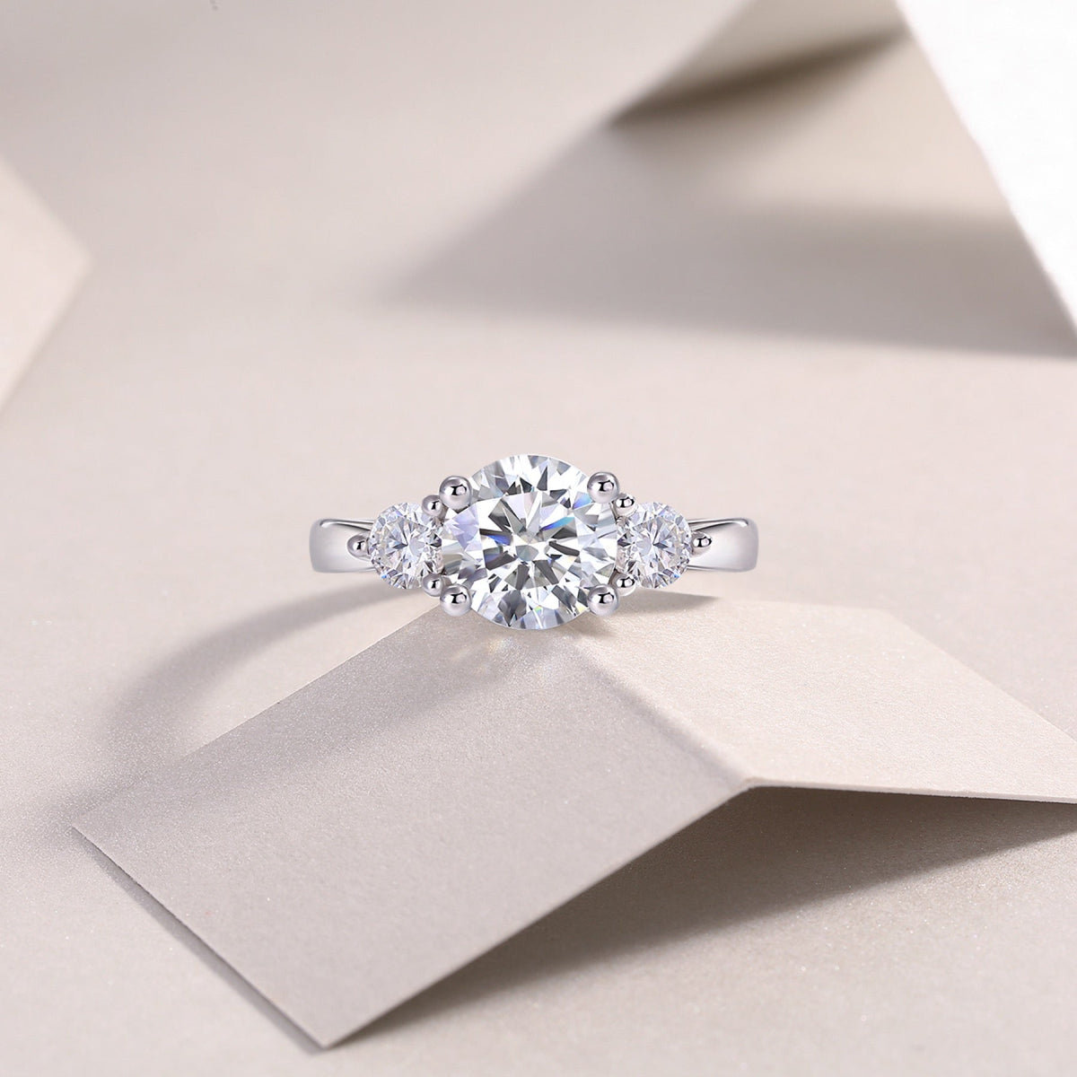 Trine 2 Carat Moissanite Three-Stone Ring in Sterling Silver