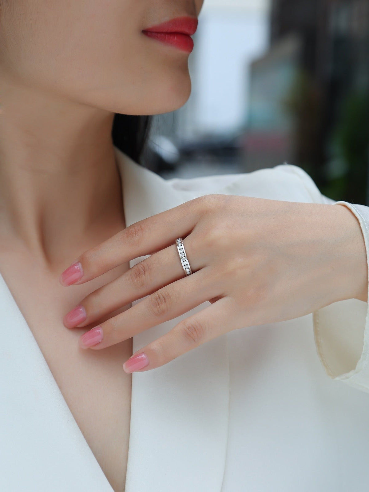 Twinlight Moissanite Eternity Band Ring in Sterling Silver