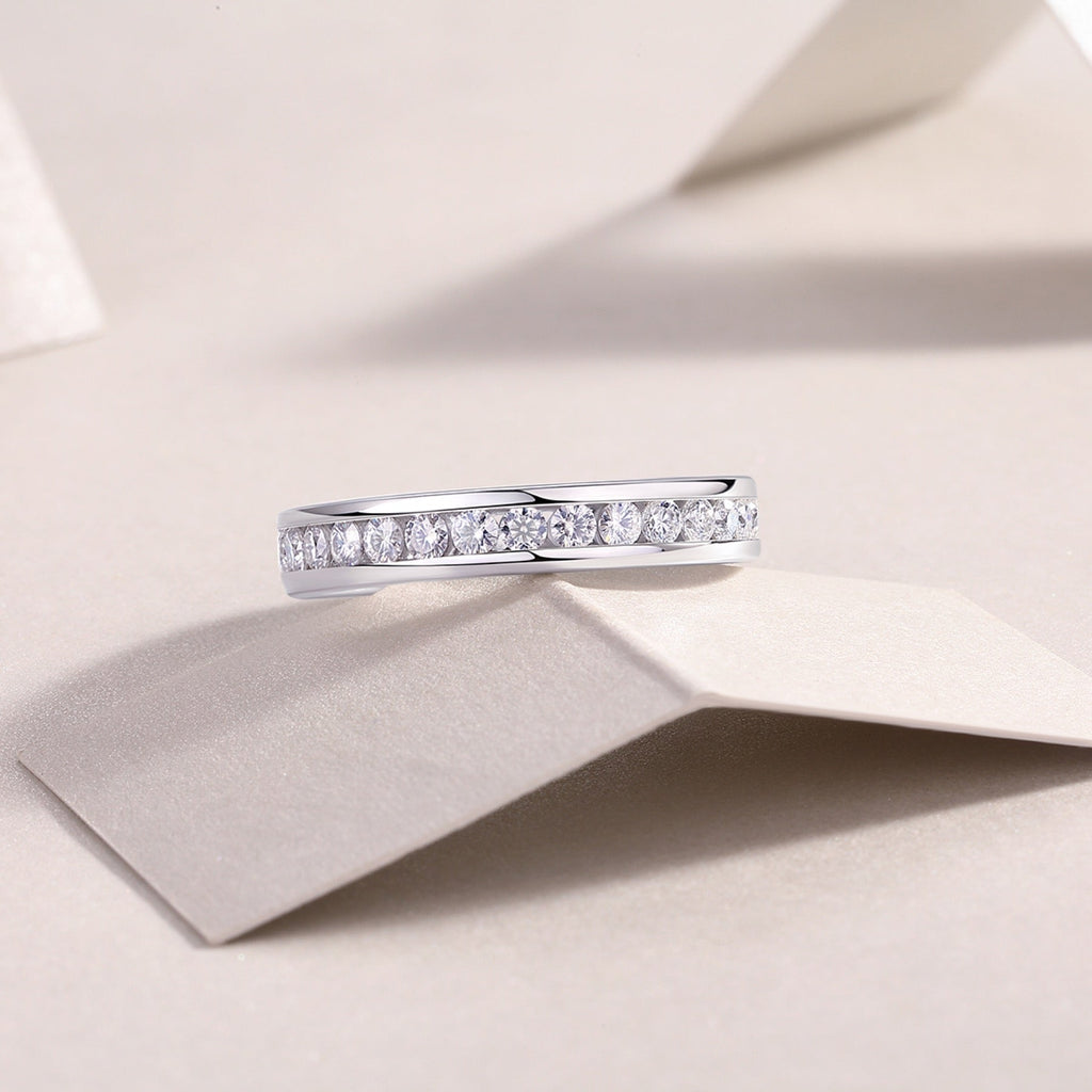 Twinlight Moissanite Eternity Band Ring in Sterling Silver