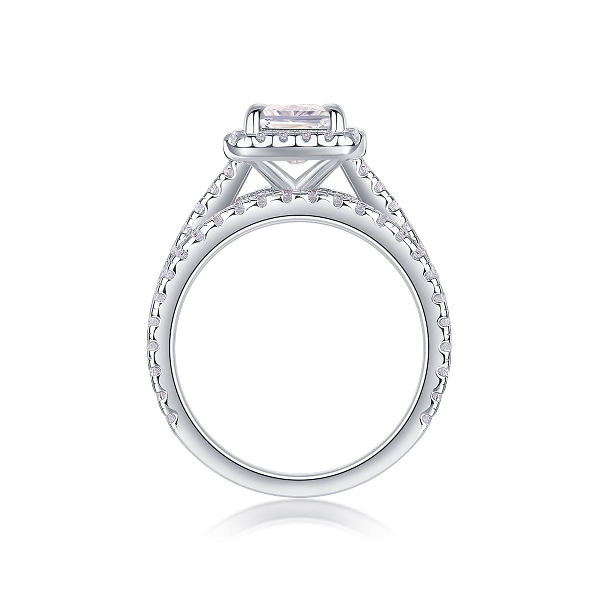 Elegance Emerald-Cut Moissanite Halo Ring in Sterling Silver