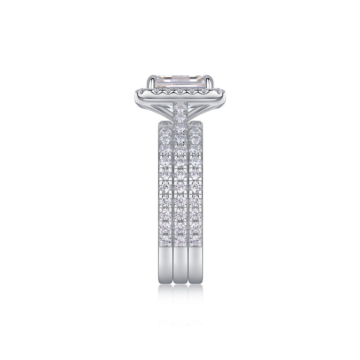 Elegance Emerald-Cut Moissanite Halo Ring in Sterling Silver