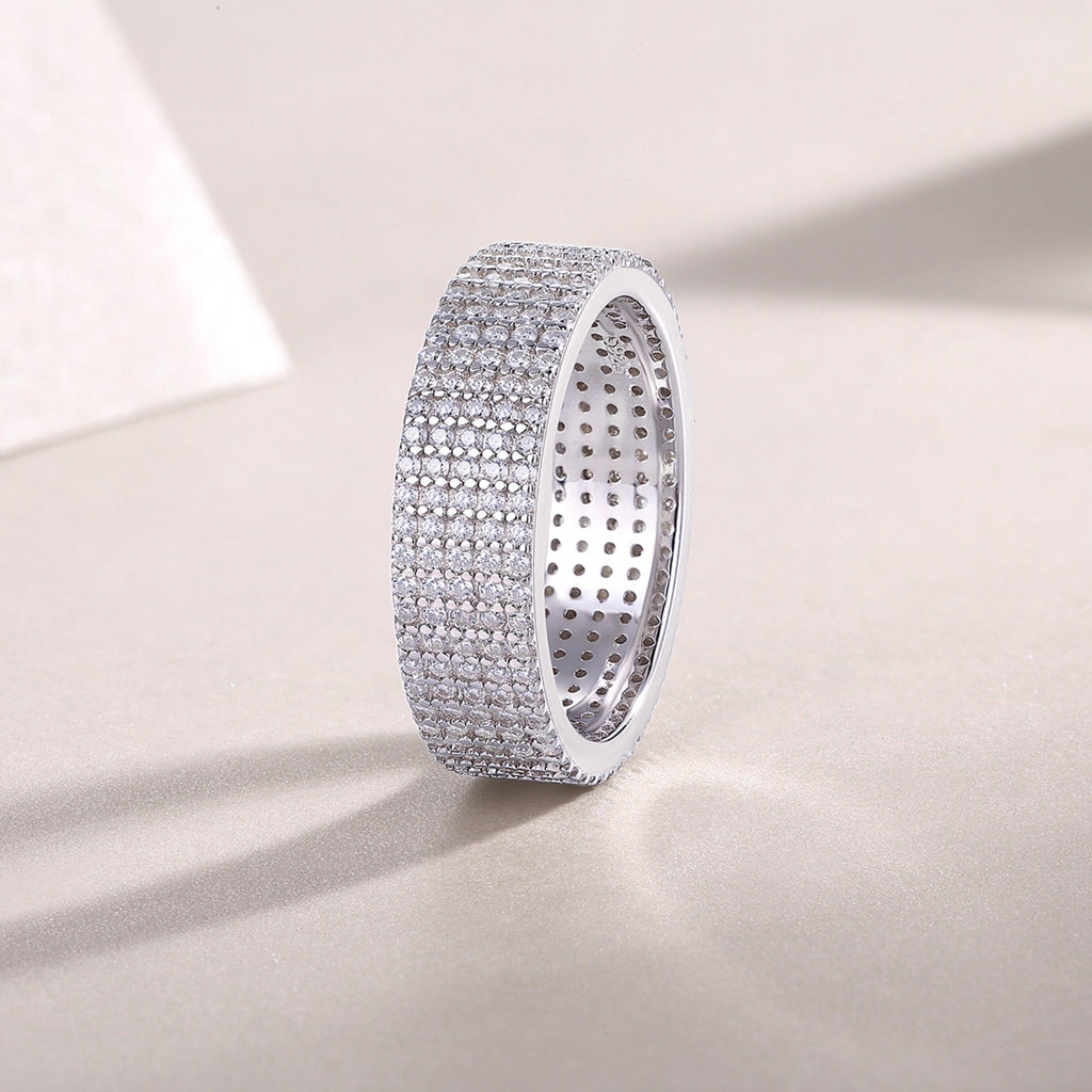 Fullpave Moissanite Eternity Band Ring in Sterling Silver