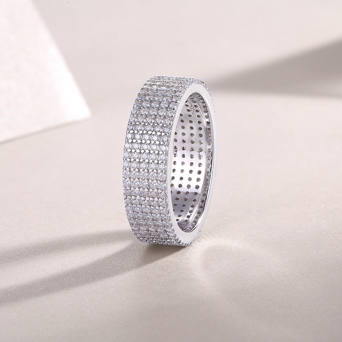 Fullpave Moissanite Eternity Band Ring in Sterling Silver