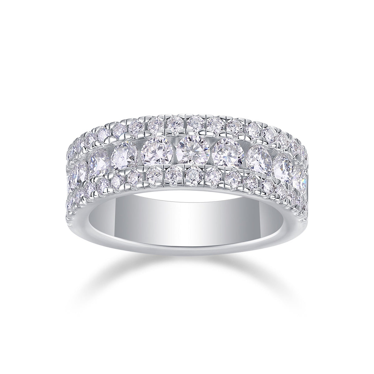 Triband Moissanite Band Ring in Sterling Silver