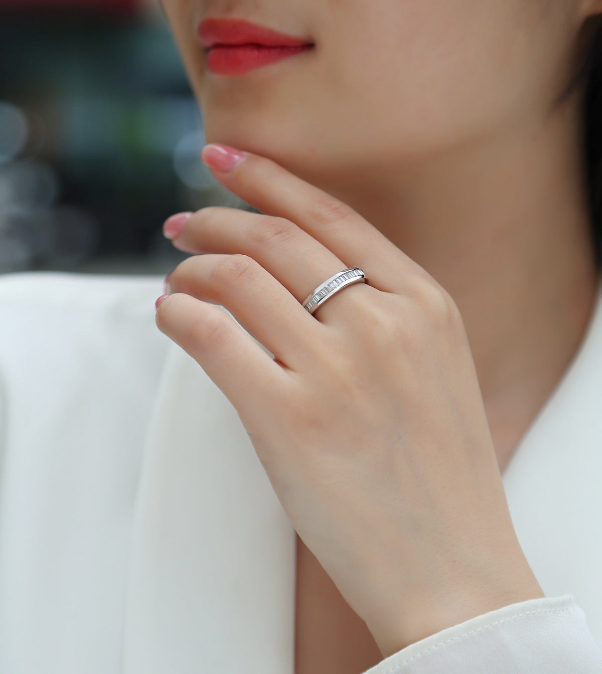 Layered Moissanite Eternity Band Ring in Sterling Silver