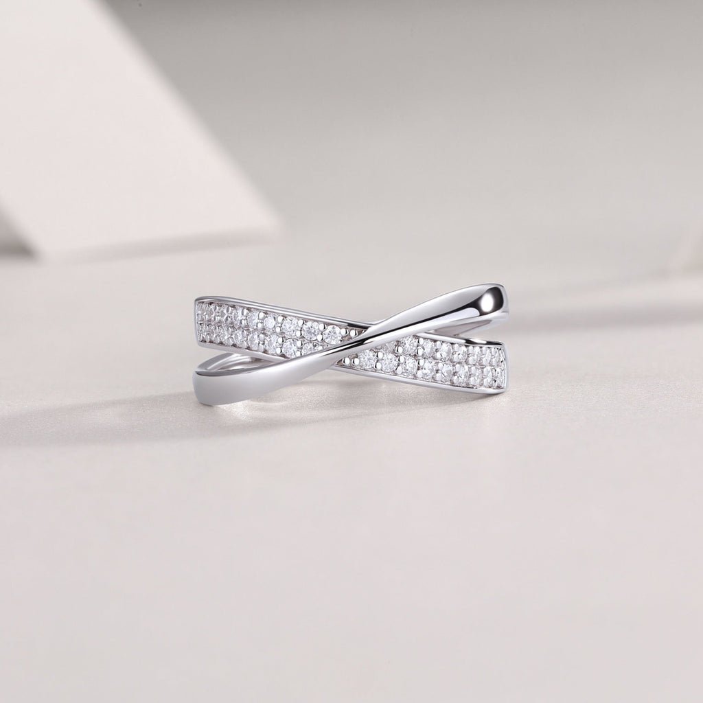 Weave Moissanite Band Ring in Sterling Silver