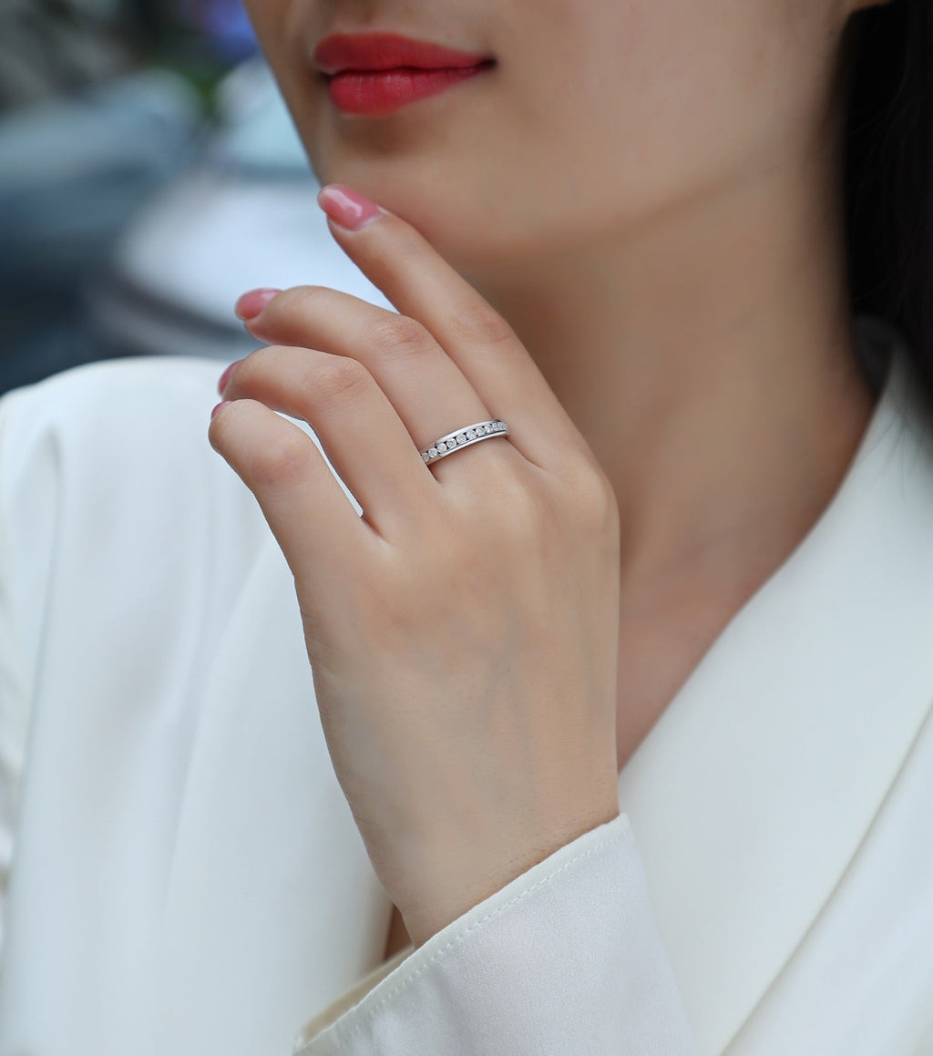 Circuit Moissanite Eternity Band Ring in Sterling Silver