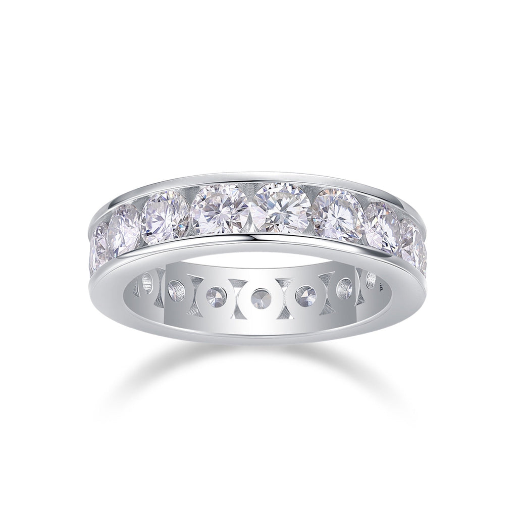 Channel Moissanite Eternity Band Ring in Sterling Silver