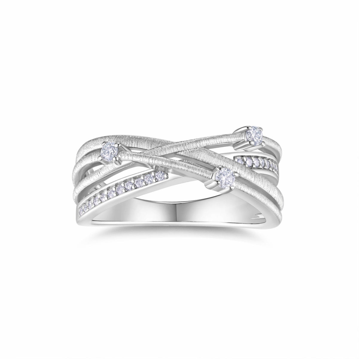 Crosslet Moissanite Band Ring in Sterling Silver