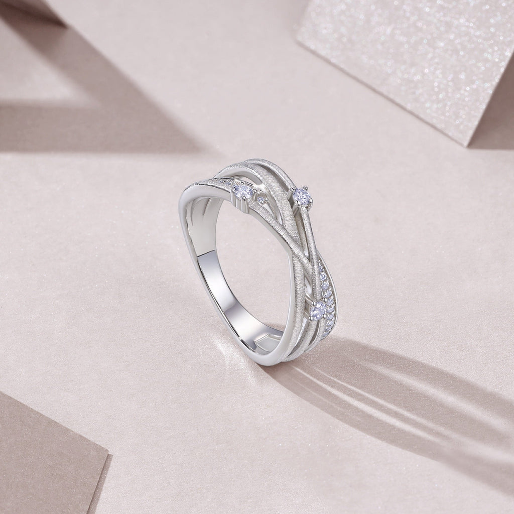 Crosslet Moissanite Band Ring in Sterling Silver