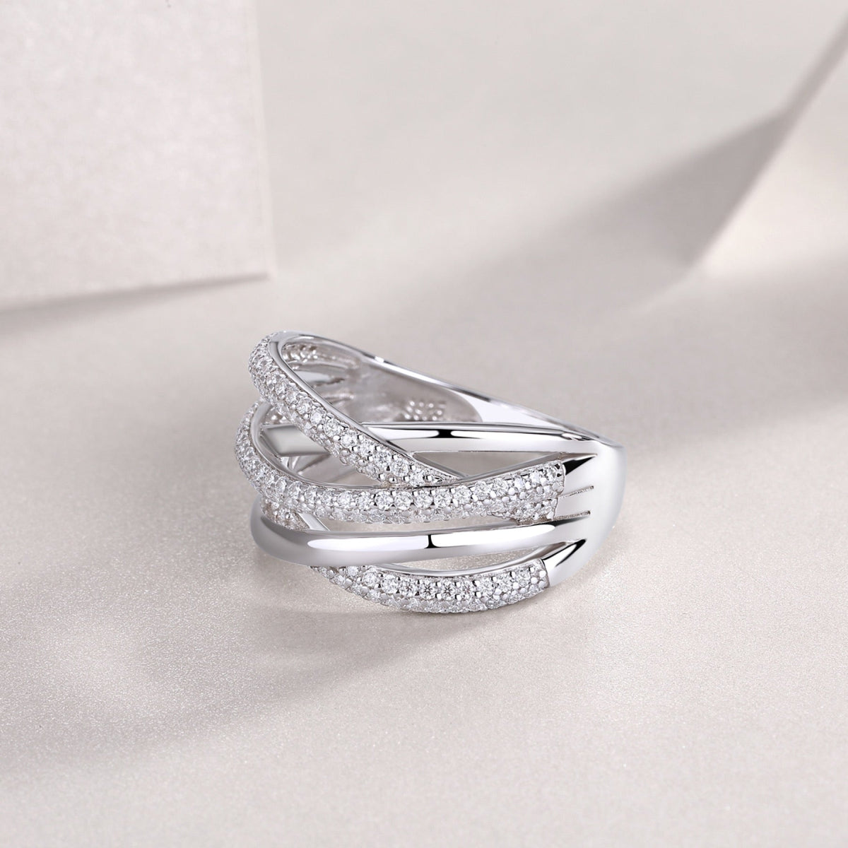 Interwoven Moissanite Band Ring in Sterling Silver