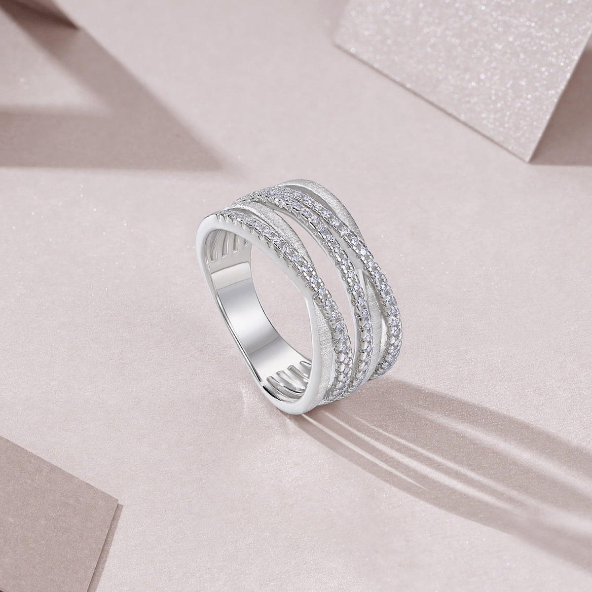 Strand Moissanite Band Ring in Sterling Silver