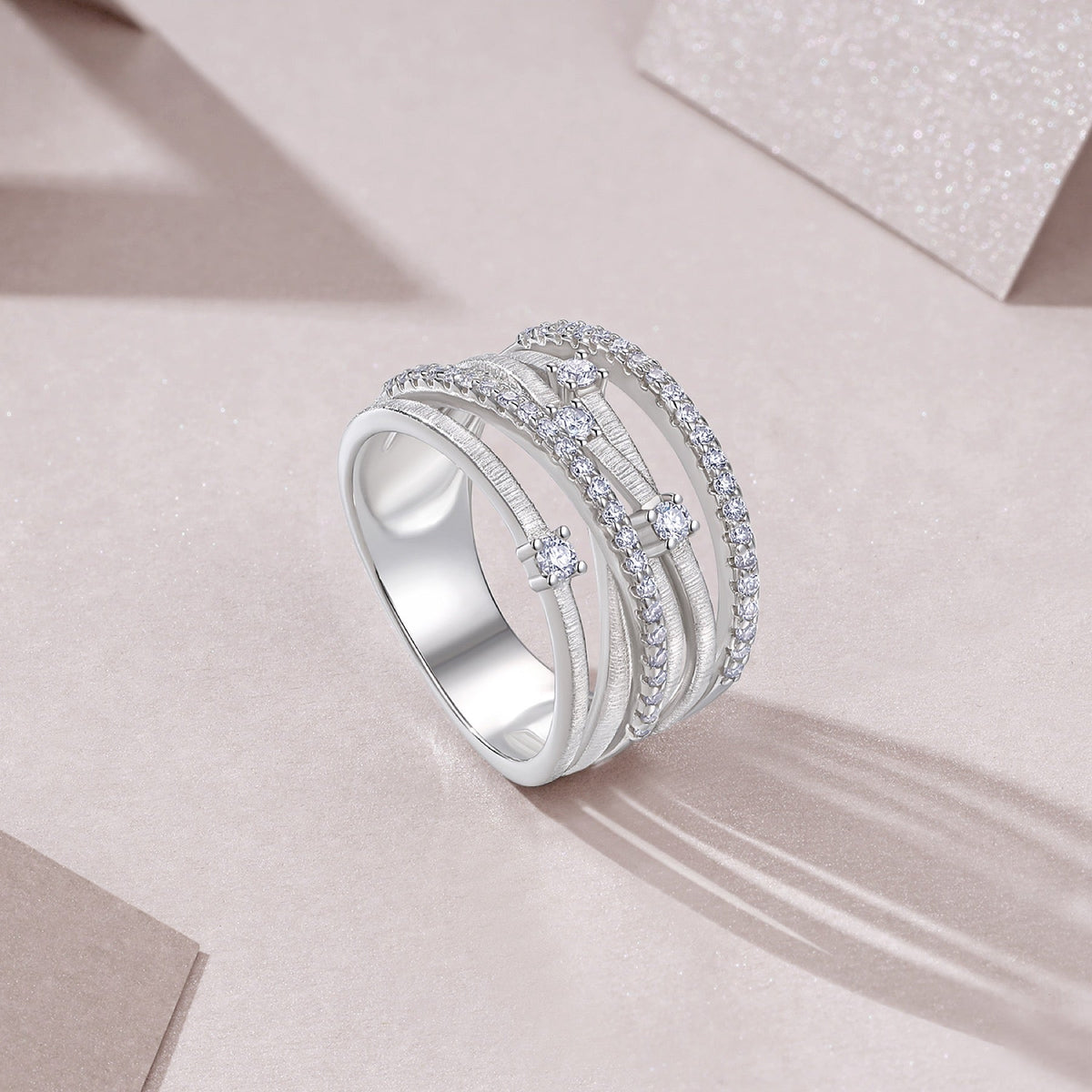 Coil Moissanite Band Ring in Sterling Silver