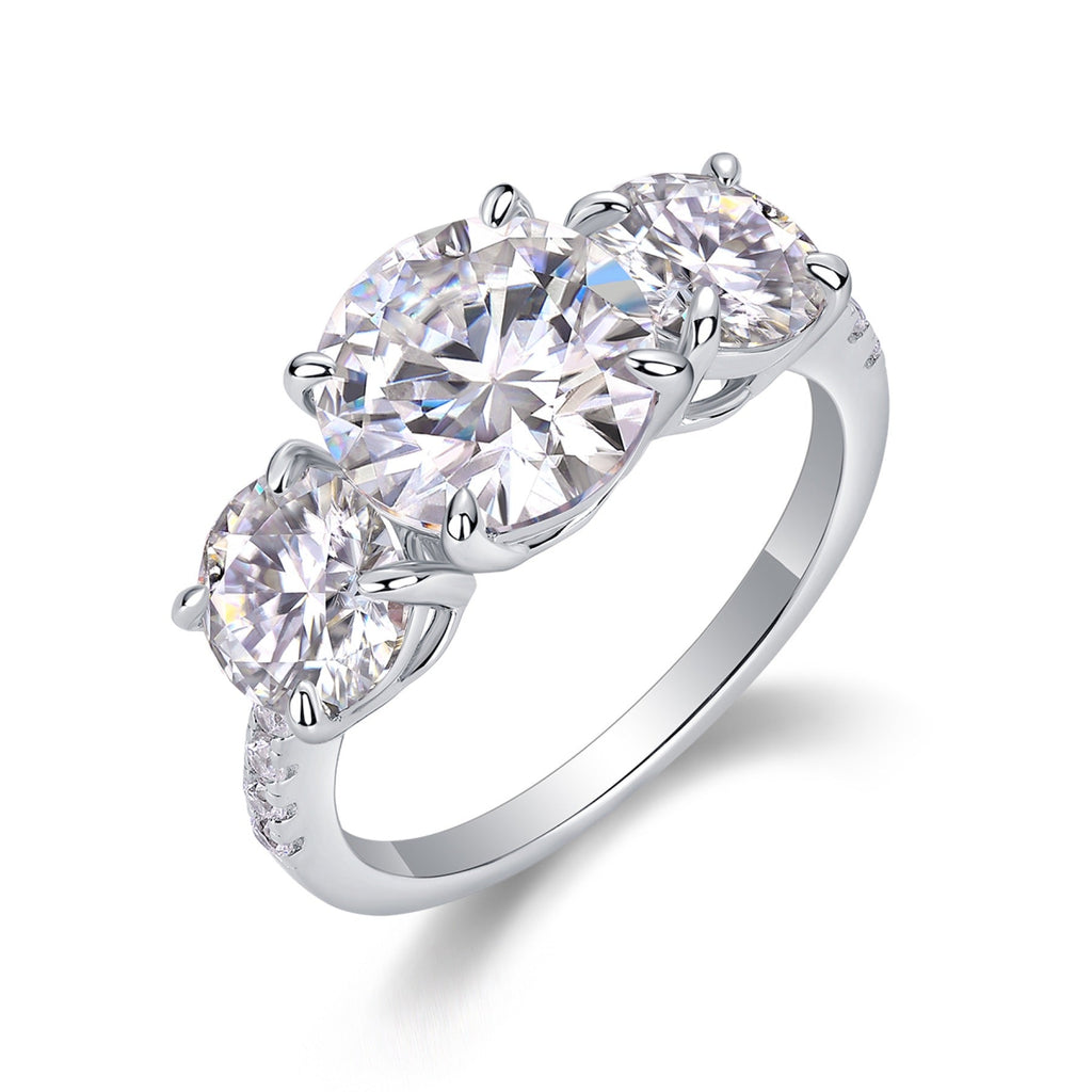 Triradiance 3 Carat Moissanite Three-Stone Ring in Sterling Silver