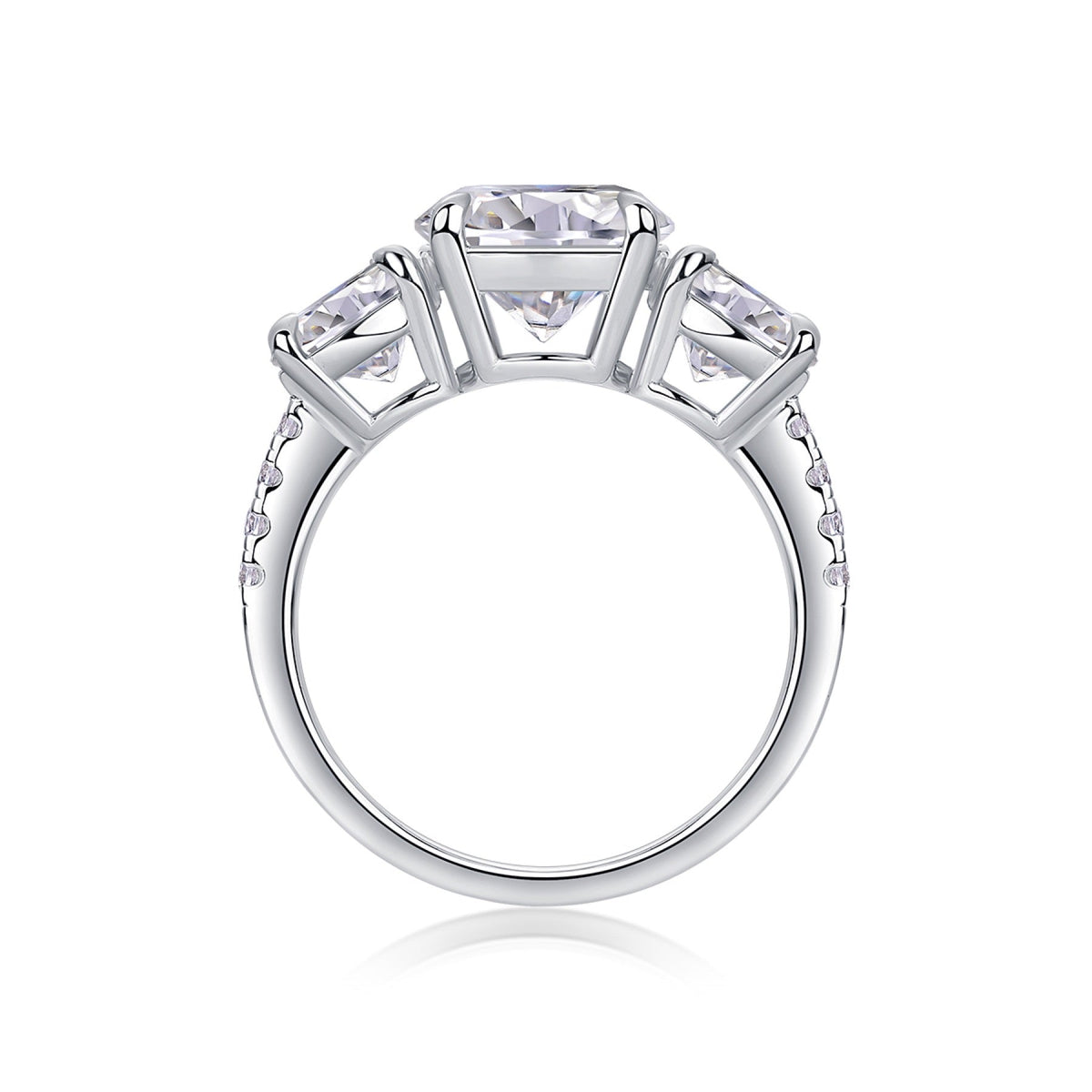 Triradiance 3 Carat Moissanite Three-Stone Ring in Sterling Silver