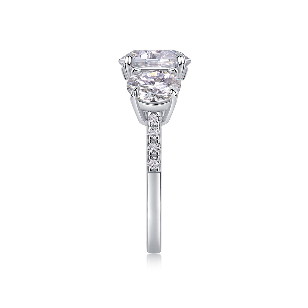Triradiance 3 Carat Moissanite Three-Stone Ring in Sterling Silver