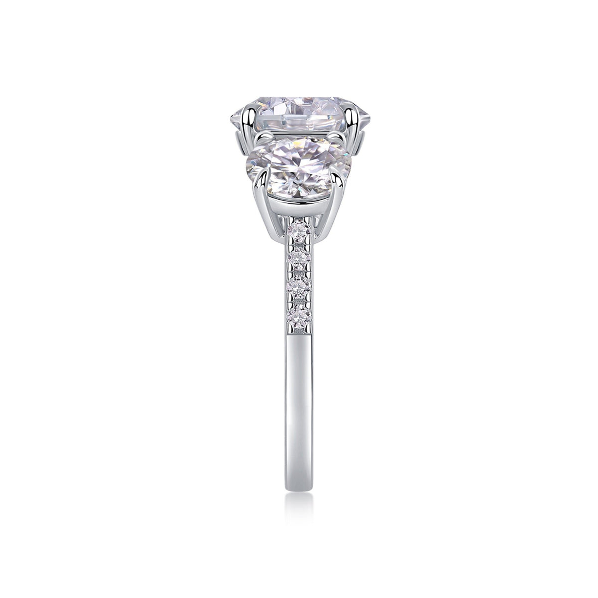 Triradiance 3 Carat Moissanite Three-Stone Ring in Sterling Silver