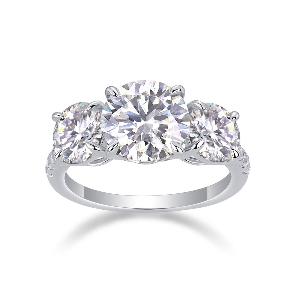 Triradiance 3 Carat Moissanite Three-Stone Ring in Sterling Silver