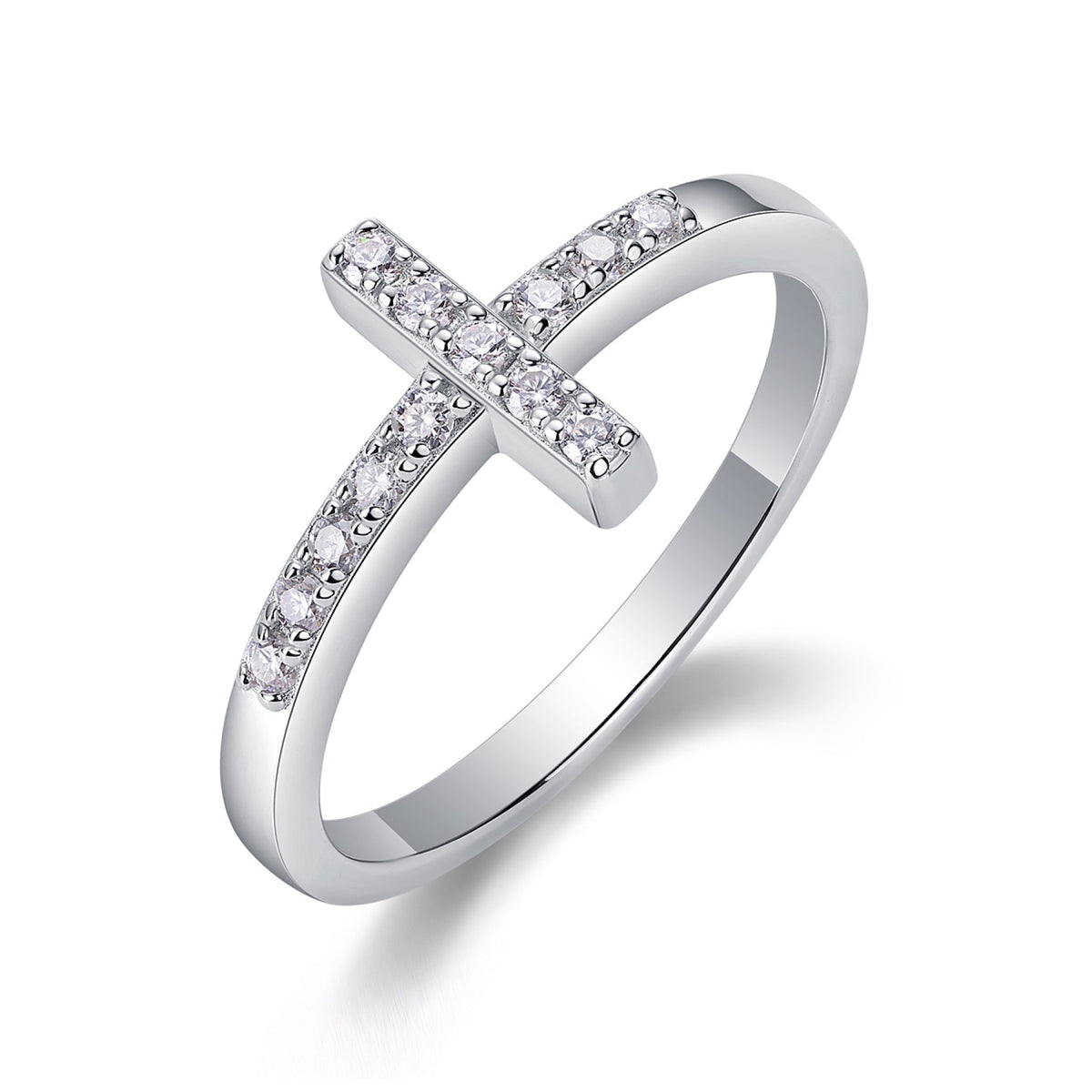 Chapel Moissanite Cross Ring in Sterling Silver