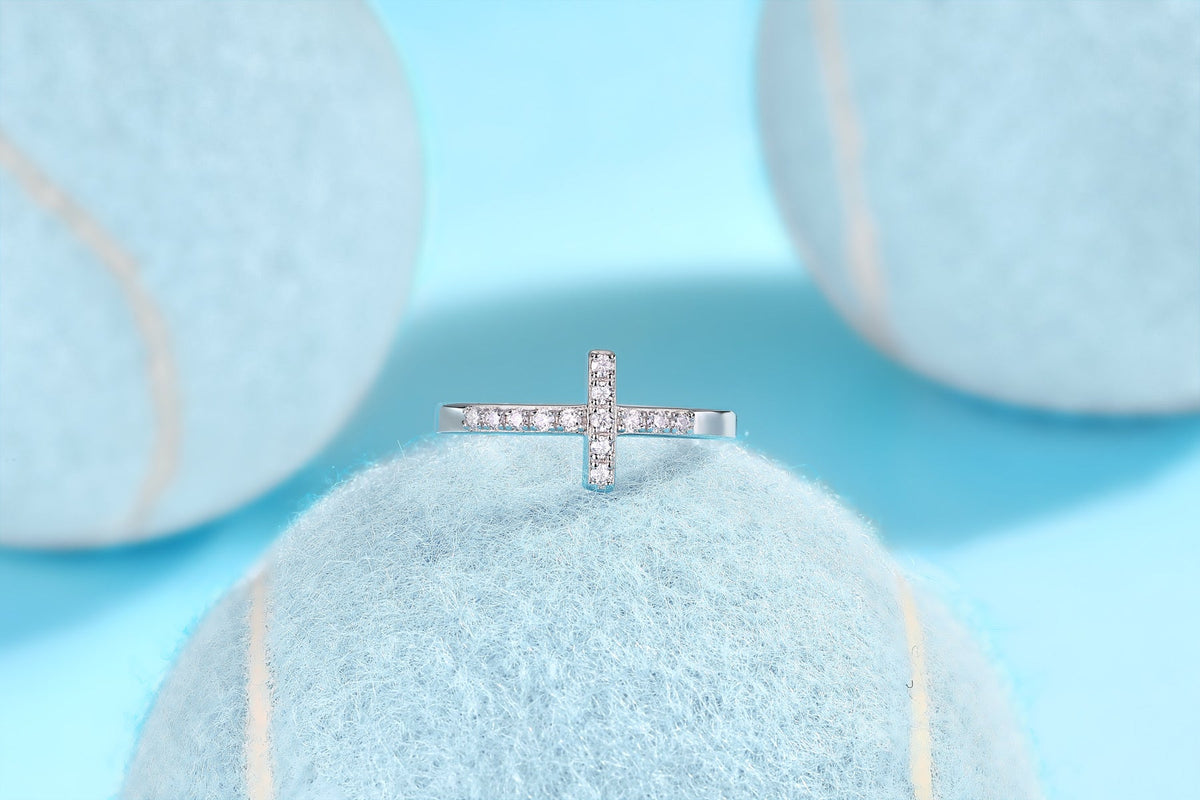 Chapel Moissanite Cross Ring in Sterling Silver