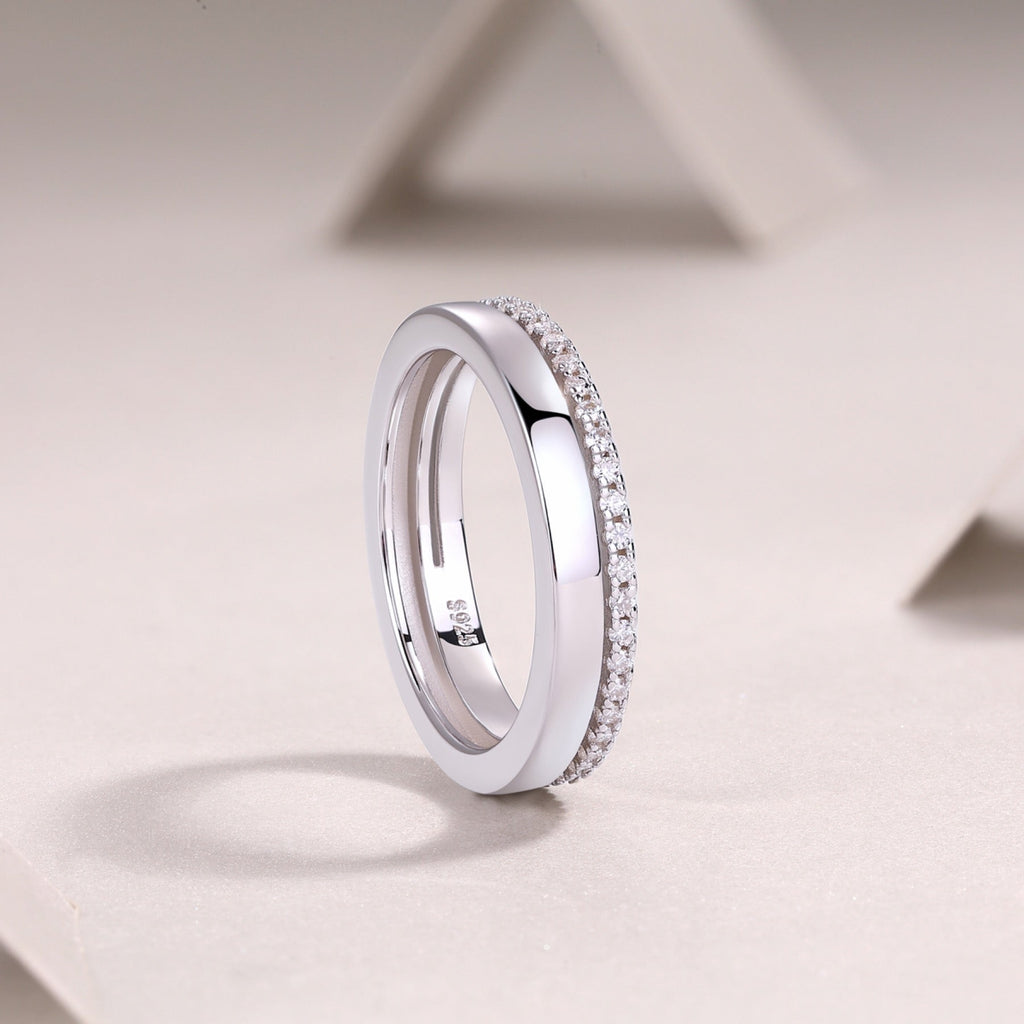 Twinring Moissanite Band Ring in Sterling Silver