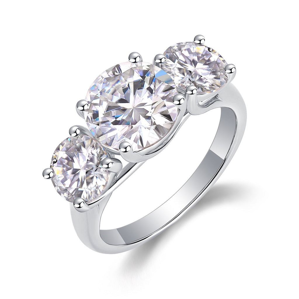 Fortunate 3 Carat Moissanite Three-Stone Ring in Sterling Silver