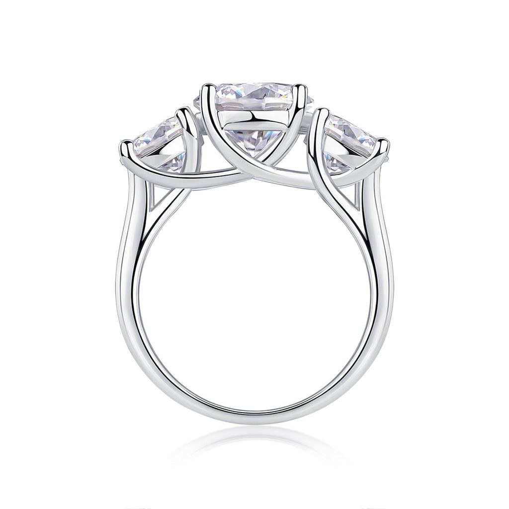 Fortunate 3 Carat Moissanite Three-Stone Ring in Sterling Silver